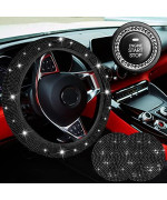 5 PCS Crystal Diamond Bling Steering Wheel Cover Car Coaster Rhinestone Sticker for Car Start Button Starter Ring Car Interior Accessories(Black with Black Diamond)