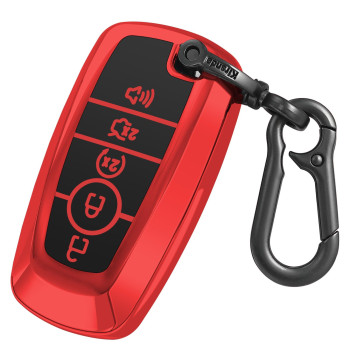 Kirsnda for Ford key fob cover case,with keychain fit Expedition for Mustang Fusion Raptor F250 F350 F450 F550 Edge Explorer Smart Remote Vehicle Accessories,Soft TPU key case,5 Buttons(Red)