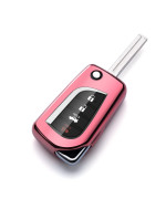 ZSPDACC Compatible with Toyota Flip Key Fob Cover Pink car Key Chain Case Holder Protector Fortuner Corolla CHR Camry rav4 Accessories