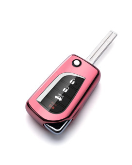 ZSPDACC Compatible with Toyota Flip Key Fob Cover Pink car Key Chain Case Holder Protector Fortuner Corolla CHR Camry rav4 Accessories