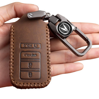 Royal Guard Car Key Case Genuine Leather Protector with Keychain Suitable for Acura ACDX NSX RDX RLX TLX TLX-L Smart Remote Key,Key fob Cover case Key Holder 3 Buttons car Accessories