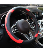 Xizopucy Black and Red Steering Wheel Cover Microfiber Leather Sporty Car Accessories for Men and Women,Breathable Non-Slip Universal Fit 14 1/2-15 Inch