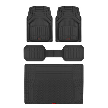 Motor Trend FlexTough Defender Floor Mats for Cars & TrunkShield Trunk Mat Set, Next-Gen Deep Dish Heavy Duty Car All Weather, Rubber Set Auto Truck Van SUV