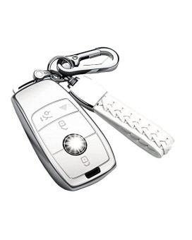 Autophone Compatible with Mercedes Benz Key Fob Cover with Keychain,Soft TPU 360 Degree Protection Key Case for 2019-2021 A-Class C-Class G-Class 2017-2020 E-Class S-Class (White)
