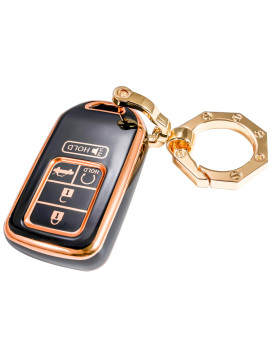 for Honda Key Fob Cover Premium Car Key Case Shell with Fashion Keychain fit Honda Accord Civic CRV Pilot Odyssey (Black)