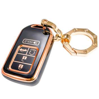 for Honda Key Fob Cover Premium Car Key Case Shell with Fashion Keychain fit Honda Accord Civic CRV Pilot Odyssey (Black)