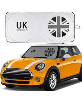 Mini Cooper Union Jack Windshield Sunshade Compatible with Mini Cooper Clubman Countryman Union Jack Accessories Blocks UV Rays Keep Vehicle Cool(Grey)