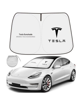 MASHA Car Windshield Sun Shade Compatible for Tesla Blocks UV Rays Sun Visor Protector, Front Window Sunshade Visor for Tesla Model 3 Model Y 2016-2023 2024 Accessories