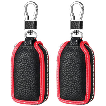 Frienda 2 Pieces Leather Car Key Chain Case Holder Auto Key Fob Holder Smart Protector Cover (Red)