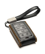 Vitodeco Genuine Leather Smart Key Fob Case Compatible with Jeep Wagoneer, Jeep Grand Wagoneer, Jeep Grand Cherokee 2023 (6-Button, Black)