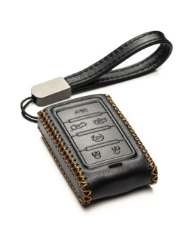 Vitodeco Genuine Leather Smart Key Fob Case Compatible with Jeep Wagoneer, Jeep Grand Wagoneer, Jeep Grand Cherokee 2023 (6-Button, Black)