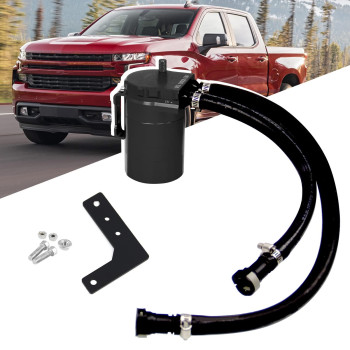 RULLINE Oil Separator 350ml Oil Catch Can Tank Aluminum Polish Baffled Reservoir Black Compatible with 2019-2022 Chevy Silverado 1500 5.3L & 6.2L, GMC Sierra 1500 5.3L & 6.2L Driver Side