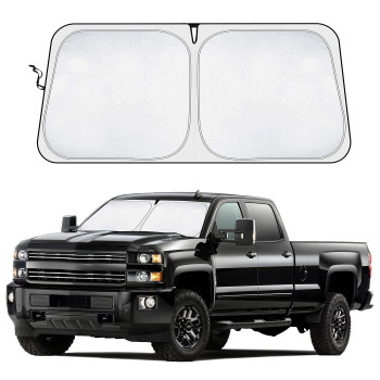 EcoNour Car Shades for Windshield Designed for Chevrolet Silverado 2019-2023, Durable 240T Polyester Sun Visor for Truck with UV & Heat Protection, Tailor Made Custom Fit Truck Windshield Sun Shade