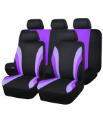 CAR PASS Line Rider Sporty Cloth 11PCS Universal Fit Car Seat Cover -100% Breathable with 5mm Composite Sponge Inside,Airbag Compatible,3zipper Bench(Full Set, Black and Violet)