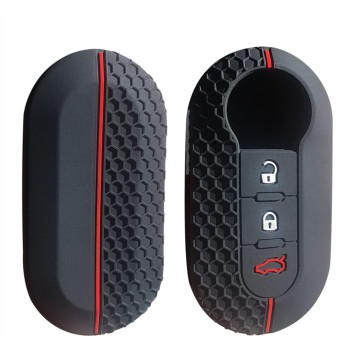 OTMIK Silicone Car Key Cover Compatible with Fiat 500 Ducato Panda 500L Soft Flip Key Case 3 Buttons (Red Line)