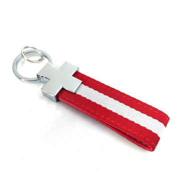 102 Stripe Nylon Band Leather Key Chain Strap Trim Decal Men Keychain for Motorcycles, Scooters, Cars and Gifts (red-white line)