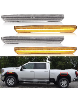 R&F Auto 4PCS Amber LED Front Rear Side Marker Lights Replacement for Sierra 2500HD 3500HD 2020-2024 Pickup Truck Fender Side Markers Driver Passenger Sides Lamps Clear Lens
