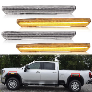 R&F Auto 4PCS Amber LED Front Rear Side Marker Lights Replacement for Sierra 2500HD 3500HD 2020-2024 Pickup Truck Fender Side Markers Driver Passenger Sides Lamps Clear Lens