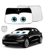 Gven Sunshade for Tesla Model Y 3 Accessories 2023 Windshield Sun Shade Funny Eyes Car Shade for Tesla Double Layer Blocks UV Rays Sun Visor Protector