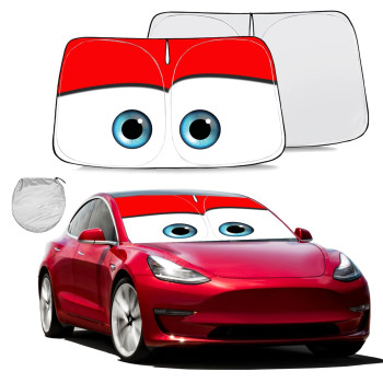 Gven Sunshade for Tesla Model Y 3 Accessories 2023 Windshield Sun Shade Funny Eyes Car Shade for Tesla Double Layer Blocks UV Rays Sun Visor Protector