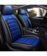 OTOEZ Car Seat Covers Full Set, Leather Automotive Seat Cover for 5 Passenger Cars SUV Truck Sedan, Universal Car with Backrest Cover Protector Anti-Slip Front Rear Seat Cushion (Blue)