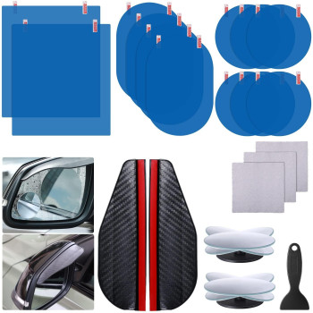 Tallew 20 Pcs Waterproof Car Mirror Film Set, 12 Pcs Waterproof Mirror Film for Car, 2 Pcs Car Side Mirror Rain Guard, 2 Pcs Blind Spot Mirrors 4 Pcs Scraper and Cleaning Cloth for Most Car Truck Suv