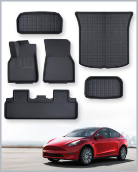 TAPTES Floor Mats Full Set for Tesla Model Y Accessories 2024 2023 2022 2021, XPE All Weather,Model Y Floor Mats 2021-2024 Front Rear Trunk Cargo Liner Mat,Waterproof Interior Accessories 5 Seater