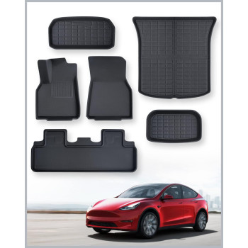 TAPTES Floor Mats Full Set for Tesla Model Y Accessories 2024 2023 2022 2021, XPE All Weather,Model Y Floor Mats 2021-2024 Front Rear Trunk Cargo Liner Mat,Waterproof Interior Accessories 5 Seater