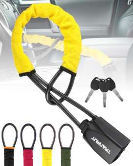 Turnart Steering Wheel Lock Universal Fit Most Vehicles with Seat Belt Buckles Sturdy Lock for Car Truck SUV Van Security with 3 Keys (Yellow)