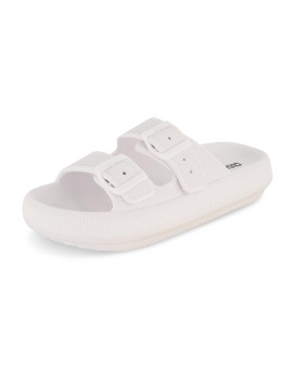 cUSHIONAIRE Womens Fame recovery slide sandals with comfort, White 12