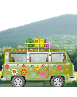 135 Pcs Flower Car Decals 60's Hippie Flower Stickers Groovy Flower Stickers Daisy Vinyl Sticker Retro Flower Decals for Car Laptops Skateboards Luggage Wall Window Decoration