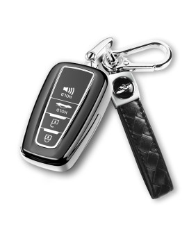 QBUC for Toyota Key Fob Cover with Keychain Premium TPU Key Fob Case Suitable for 2018-2024 Highlander RAV4 Camry Avalon C-HR Corolla GT86 (Style 1-Silver)