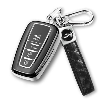 QBUC for Toyota Key Fob Cover with Keychain Premium TPU Key Fob Case Suitable for 2018-2024 Highlander RAV4 Camry Avalon C-HR Corolla GT86 (Style 1-Silver)