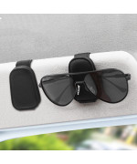 EYANBIS 2 Pack Sunglass Holder for Car, Magnetic Leather Eyeglass Hanger Sunglass Clip for Car Visor, Car Sunglass Holder Organizer Storage, Car Interior Accessories (2PCS, Black)