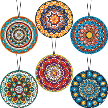 12 Pieces Mandala Car Air Fresheners, Hanging Hippie Car Accessories, Boho Style Automotive Air Fresheners Long Lasting for Women Men Auto Interior Decoration