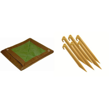 10x12 Multi-Purpose Brown/Green Medium Duty DRY TOP Poly Tarp (10'x12') & Coleman ABS 9-Inch Tent Pegs (6-Pack)