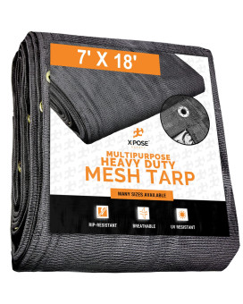 Xpose Safety Heavy Duty Mesh Tarp -7 X 18 - Multipurpose Black Protective cover with Air Flow - Use for Tie Downs, Shade, Fences, canopies, Dump Trucks - Weather and Tear Resistant