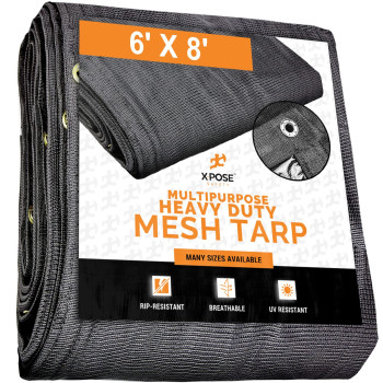 Xpose Safety Heavy Duty Mesh Tarp 6 x 8 - Multipurpose Black Protective cover with Air Flow - Use for Tie Downs, Shade, Fences, canopies, Dump Trucks - Weather and Tear Resistant