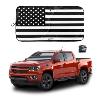 Car Front Windshield Sun Shade, American Flag Steering Wheel Sun Visor for Car, UV Rays and Privacy Protection, Foldable, Keep Car Cool, Fit for Most Cars,SUVs (Red, 63x35)