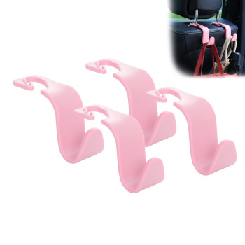 Amooca Car Seat Headrest Hook 4 Pack Hanger Storage Organizer Universal for Handbag Purse Coat Universal fit Vehicle Car Pink with Clip