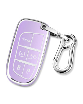 QBUC for Jeep Key Fob Cover with Keychain TPU Protection Key Case Compatible with Grand Cherokee Renegade Compass Smart Key