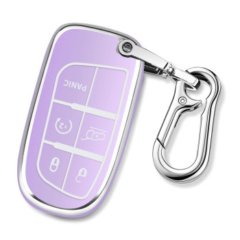 QBUC for Jeep Key Fob Cover with Keychain TPU Protection Key Case Compatible with Grand Cherokee Renegade Compass Smart Key