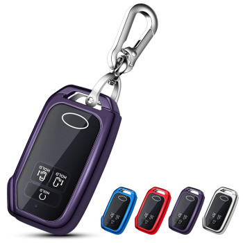 QBUC for KIA Key Fob Cover Case with Keychain for 2022 2023 Kia Carnival (3 BUTTONS ON FRONT SURFACE ONLY)(Dark Purple)