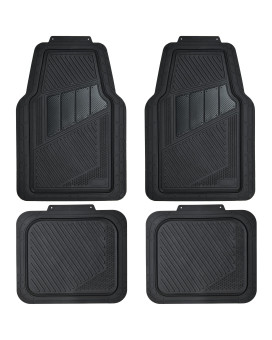 CAR PASS Heavy Duty Rubber Floor Mats 4-Piece Car Mat Set - Universal Waterproof Carbon Fiber Floor Mats for Car SUV Truck, Durable All-Weather Mats(Black)