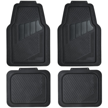 CAR PASS Heavy Duty Rubber Floor Mats 4-Piece Car Mat Set - Universal Waterproof Carbon Fiber Floor Mats for Car SUV Truck, Durable All-Weather Mats(Black)