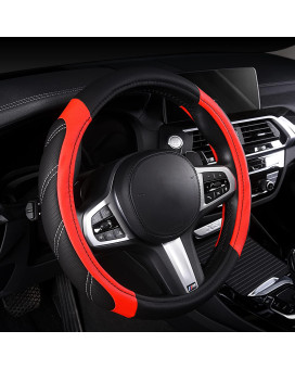 AUTOYOUTH Red Steering Wheel Cover 15 inch Universal Fit for Car, Truck, SUV, Van, Breathable Durable Anti-Slip Safety Comfortable Microfiber Leather Car Steering Wheel Cover for Men Women