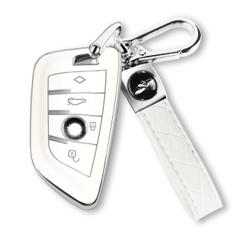 QBUC for BMW Key Fob Cover with Leather Keychain,for BMW 2 5 6 7 Series X1 X2 X3 X5 X6 X7 Premium Soft TPU Key Fob Holder