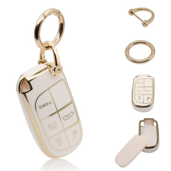 for Jeep Key Fob Cover, Soft Full Protection Key Case Shell Compatible with Jeep Smart Key 3 4 5 Buttons Protector (White)