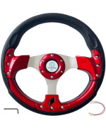 Universal Racing Steering Wheel for Golf Cart, Aluminum with Horn Button for Car, 12.5/320mm 6 Bolts Grip Vinyl Leather,black & Red