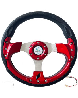 Universal Racing Steering Wheel for Golf Cart, Aluminum with Horn Button for Car, 12.5/320mm 6 Bolts Grip Vinyl Leather,black & Red